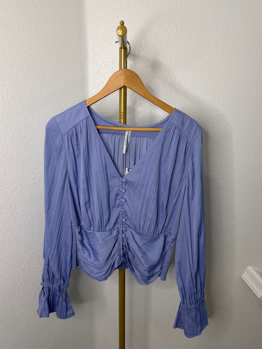 NWT Anthropologie Angelo Periwinkle Blue Smocked Puff Sleeve Top Cottagecore M